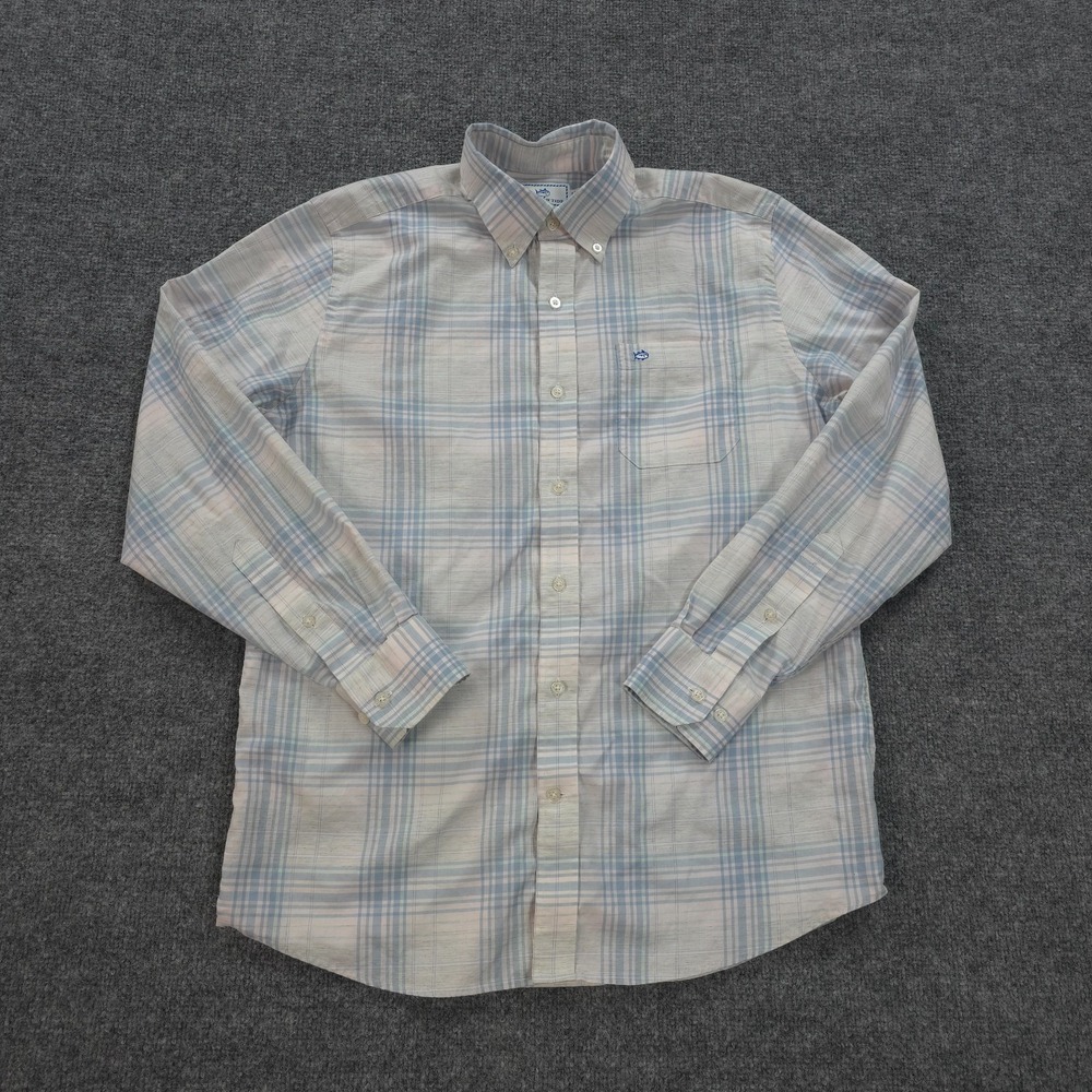 Southern‎ Tide Shirt Mens Medium Blue Pink Plaid Gibbes Island Beach Preppy